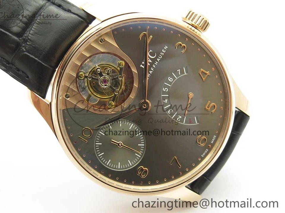 MIROTIME 1220 Portuguese Tourbillon IW5046 RG ZF Best Edition Gray Dial on Black Leather Strap SmoothTexture 7142